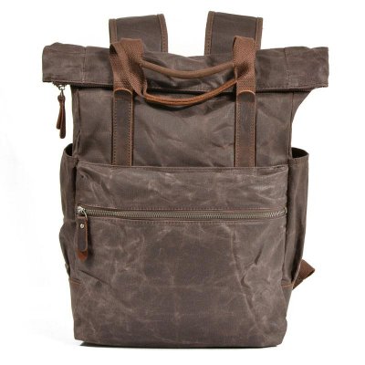 Waxed Canvas Leather Mens Backpack Canvas Travel Backpack Canvas School Backpack for Men