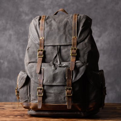 Oil Wax Canvas Mens Cool Backpack Bag Sling Bag Large Travel Bag Hiking Bag for Men