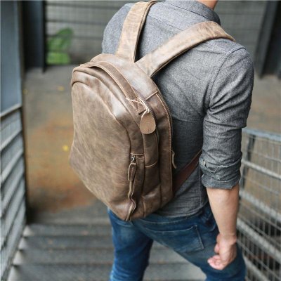 Coffee Leather Mens Backpacks Travel Backpacks Laptop Backpack for men