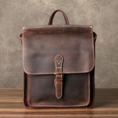 Genuine Leather Mens Cool Backpack Sling Bag Messenger Bag Coffee Travel Bag Hiking Bag for men