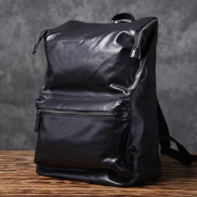 Genuine Leather Mens Cool Backpack Sling Bag Large Black Travel Bag Hiking Bag for men