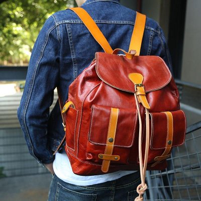 Cool Handmade Leather Mens Backpack Travel Backpacks Laptop Backpack for men