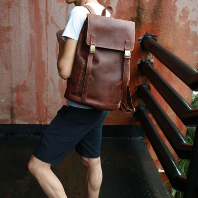 Cool Coffee Mens Leather Backpacks Travel Backpacks Laptop Backpack for men