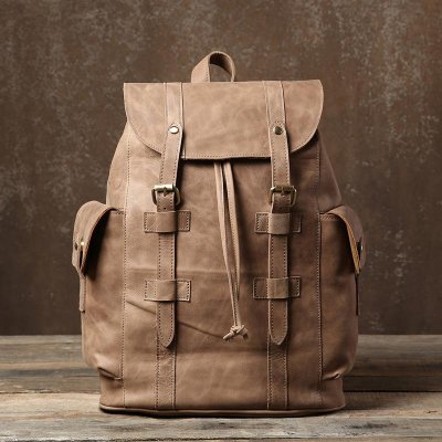 Handmade Genuine Leather Brown Mens Cool Backpack Large Travel Bag Hiking Bag for Men