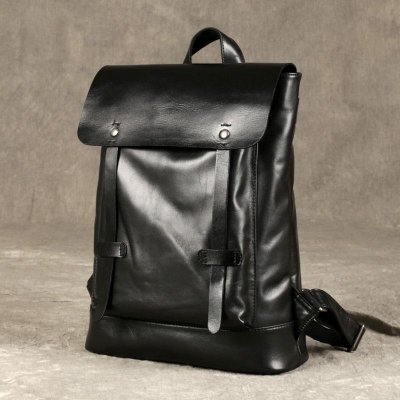 Genuine Leather Mens Cool Backpack Sling Bag Large Black Travel Bag Hiking Bag for men