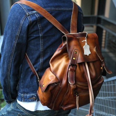 Handmade Cool Leather Mens Backpack Travel Backpacks Laptop Backpack for men