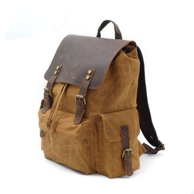 Waxed Canvas Leather Mens Hiking Backpacks Canvas Travel Backpack School Backpack for Men