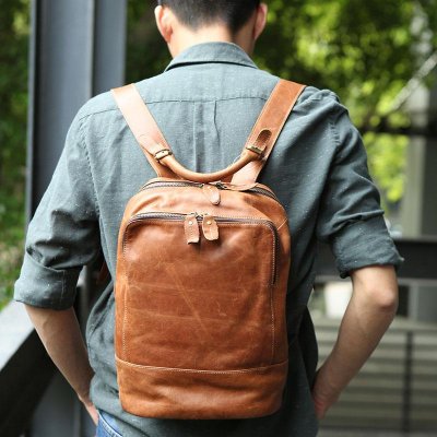 Cool Mens Leather Backpack Travel Backpack Laptop Backpack for men