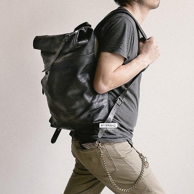 Genuine Leather Mens Cool Backpack Sling Bag Large Black Travel Bag Hiking Bag for men