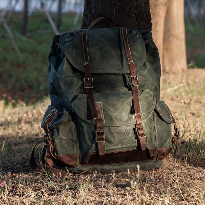 Cool Mens Waxed Large Canvas Backpack Travel Canvas Backpack for Men