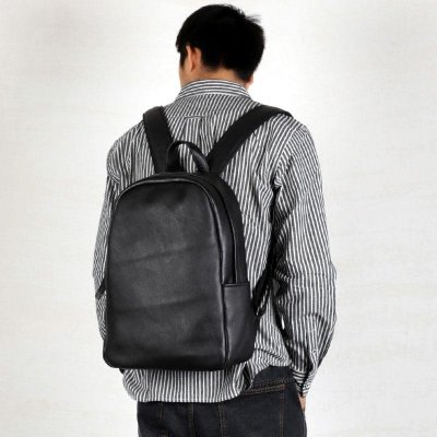 Genuine Leather Mens Cool Backpack Sling Bag Large Black Travel Bag Hiking Bag for men