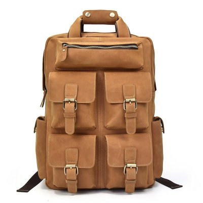 Cool Mens Leather Vintage Backpack Large Travel Backpack Hiking Backpack For Men