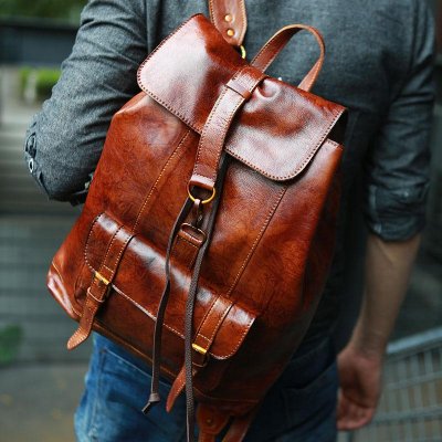 Handmade Leather Mens Backpacks Travel Backpacks Laptop Backpack for men