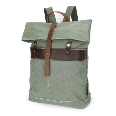 Cool Waxed Canvas Gray Leather Mens Backpack Canvas Travel Backpack Canvas School Backpack for Men