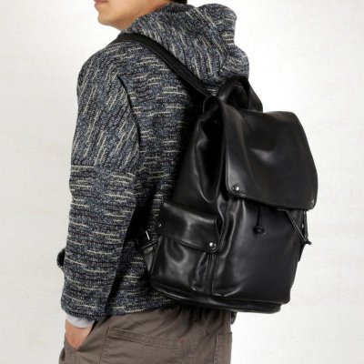 Genuine Leather Mens Cool Backpack Sling Bag Large Black Travel Bag Hiking Bag for men