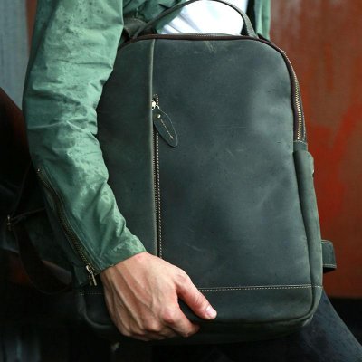 Green Mens Leather Backpack Travel Backpacks Laptop Backpack for men