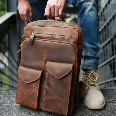 Cool Brown Leather Mens Backpack Travel Backpacks Laptop Backpack for men