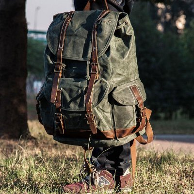 Cool Mens Waxed Large Canvas Backpack Travel Canvas Backpack for Men