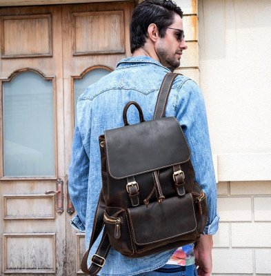 Cool Leather Mens Backpack Vintage Travel Backpack School Backpacks for Men