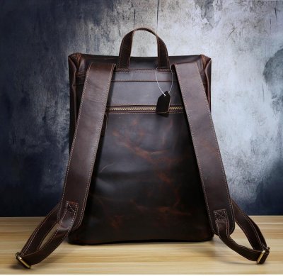 Genuine Leather Mens Cool Backpack Sling Bag Large Black Travel Bag Hiking Bag for men