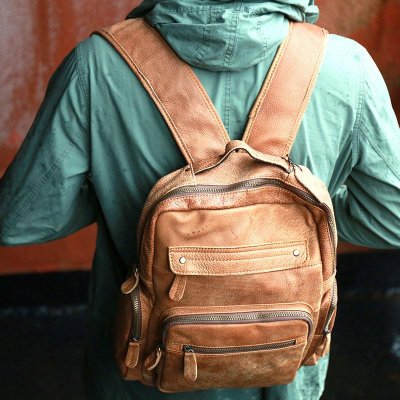 Cool Brown Mens Leather Backpack Travel Backpacks School Backpacks for men