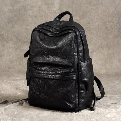 Genuine Leather Mens Cool Backpack Sling Bag Large Black Travel Bag Hiking Bag for men