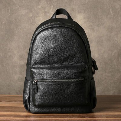 Genuine Leather Mens Cool Backpack Sling Bag Large Black Travel Bag Hiking Bag for men