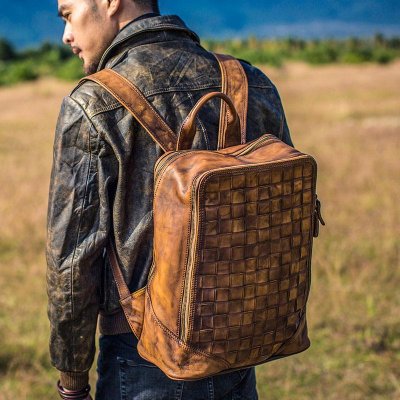 Handmade Leather Vintage Brown Mens Cool Leather Backpack Travel Bag for men