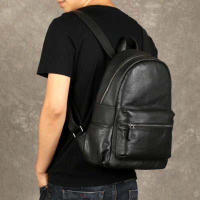 Genuine Leather Mens Cool Backpack Sling Bag Large Black Travel Bag Hiking Bag for men