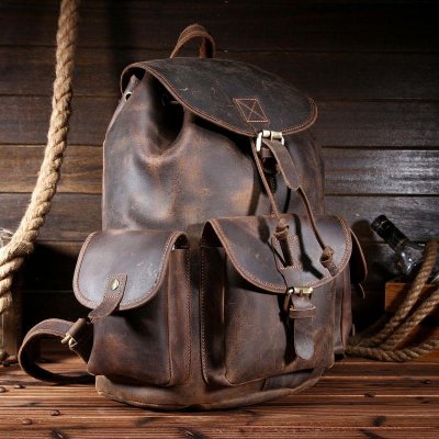 Cool Leather Mens Backpacks Large Vintage School Backpack Travel Backpack Bag for Men