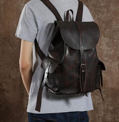 Handmade Leather Mens Cool Backpack Sling Bag Large Travel Bag Hiking Bag for Men