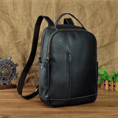 Cool Leather Mens Black Backpack for School Backpack Travel Backpacks For Men