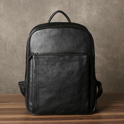 Genuine Leather Mens Cool Backpack Sling Bag Large Black Travel Bag Hiking Bag for men