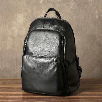 Genuine Leather Mens Cool Backpack Sling Bag Large Black Travel Bag Hiking Bag for men