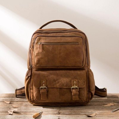 Brown Mens Leather Backpacks Travel Backpacks Laptop Backpack for men