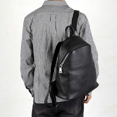 Genuine Leather Mens Cool Backpack Sling Bag Large Black Travel Bag Hiking Bag for men