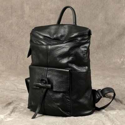 Genuine Leather Mens Cool Backpack Sling Bag Large Black Travel Bag Hiking Bag for men