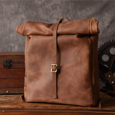 Handmade Leather Mens Cool Backpack Sling Bag Large Black Travel Bag Hiking Bag for men