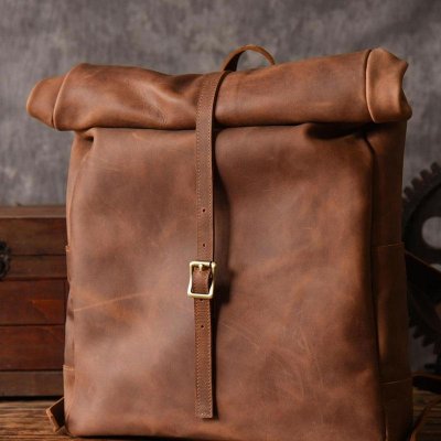 Handmade Leather Mens Cool Backpack Sling Bag Large Black Travel Bag Hiking Bag for men