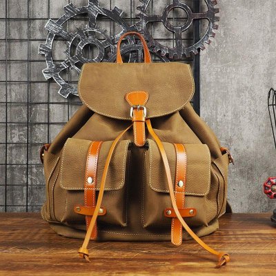 Tan Cool Mens Leather Backpack Travel Backpack Leather Hiking Backpack for Men