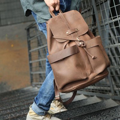 Cool Coffee Mens Leather Backpack Travel Backpacks Laptop Backpacks for men