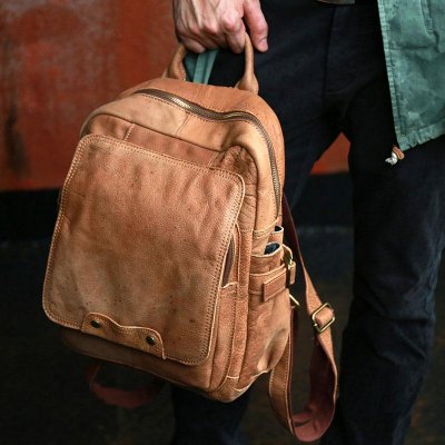 Leather Camel Mens Backpack Cool Travel Backpacks Laptop Backpack for men