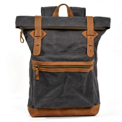 Waxed Canvas Leather Mens Cool Backpack Canvas Travel Backpack Canvas School Backpack for Men