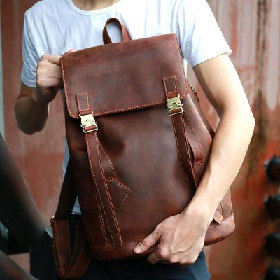 Cool Coffee Mens Leather Backpacks Travel Backpacks Laptop Backpack for men