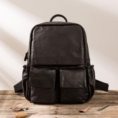 Cool Mens Leather Backpacks Black Travel Backpacks Laptop Backpack for men