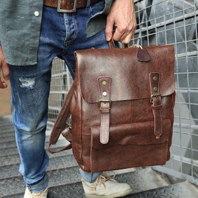 Cool Leather Mens Backpacks Travel Backpack Vintage Laptop Backpack for men