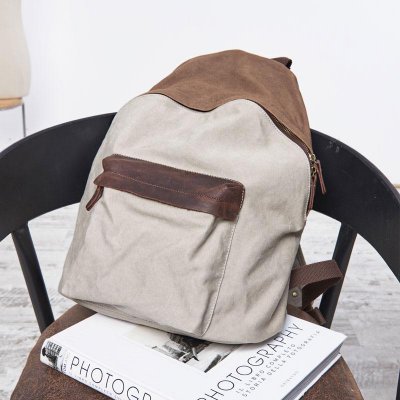 Cool Gray Canvas Travel Bag Mens Backpack Canvas Canvas School Bag for Men