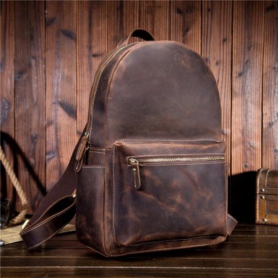 Genuine Leather Mens Cool Backpack Sling Bag Large Black Travel Bag Hiking Bag for men