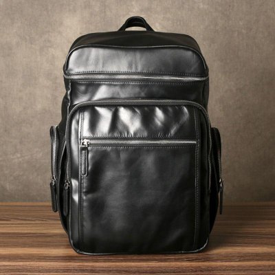 Genuine Leather Mens Cool Backpack Sling Bag Large Black Travel Bag Hiking Bag for men