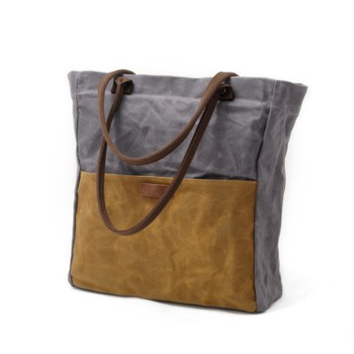 BW-Bag new oil wax canvas handbag simple waterproof cloth bag retro contrast color shoulder bag portable shopping bag